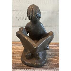 Vintage 1970s Austin Productions Boy Seated Reading a Book Sculpture 7" Tall
